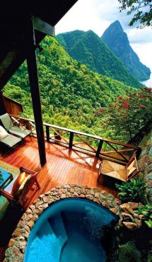 Resort en St. Lucía, Caribe. Vía Pinterest.